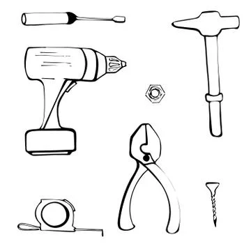Drilling machine tools set isolated on white background Stock Illustration
