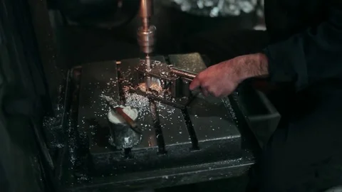 Drilling machine working on flat steel plate Stock-Footage 70571980