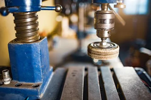 Drilling machine at the workplace in workshop Stock-Fotos