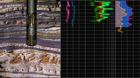 Drilling oil well animation with data curve formation evaluation log Stock Footage 256863954