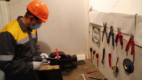 Drilling a part with a power tool Stock Footage 84814428