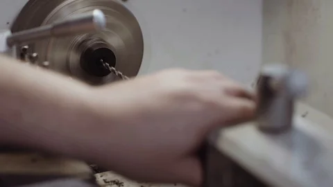 Drilling plastic tube in lathe, close up turner works process Stock Footage 101201993