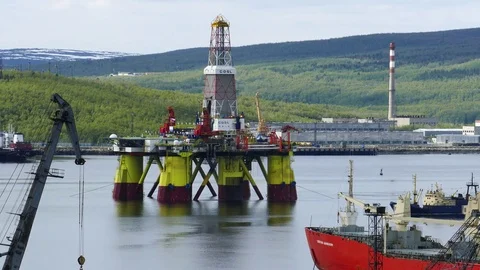 Drilling platform COSL  Nanhai-8  in the Kola Bay. Editorial use only. Stock-Footage 80799718