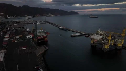 Drilling platform operations at dusk on the stunning shores of Tenerife Stock Footage 295455753