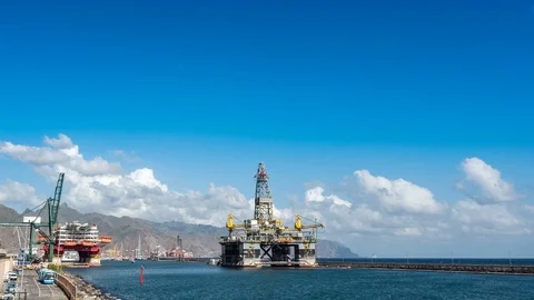 Drilling platform in the port. Timelapse Stock Footage 71778533