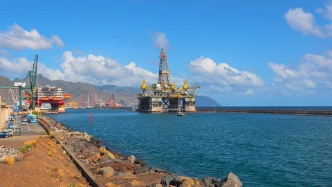 Drilling platform in the port. Timelapse Stock Footage 71784311