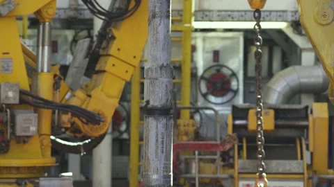 Drilling platform. Rotor table. Process of connecting drill pipes. Drill floor Stock Footage 204801844