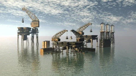 Drilling Platform in sea with clouds sky 動画素材 610587