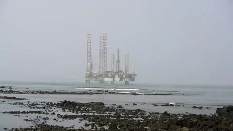 Drilling platform in the sea off the coast of Cameroon, Africa Stock Footage 261161038