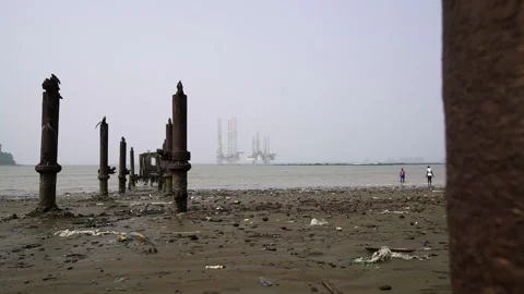 Drilling Platform In The Sea Stock Footage 261168935