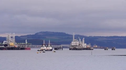 Drilling platforms on the Firth of Forth, near Edinburgh Stock Footage 72860989