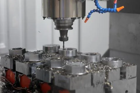 Drilling process with milling and drilling machine Stock Photos
