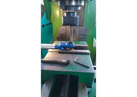 Drilling a product on a drilling machine Foto stock