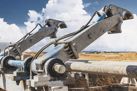 Drilling rig close-up at a construction site. Deep hole drilling. Photos