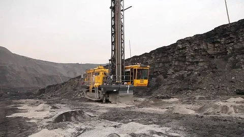 Drilling rig in the coal open pit (copper) Stock Footage 83581583
