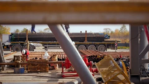 Drilling rig construction site, drilling rig, construction site Stock Footage 142494417