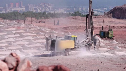 Drilling Rig Drilling Blast Holes at an Open Pit Mine for Ore Mining and Mi.. Stock Footage 339147262