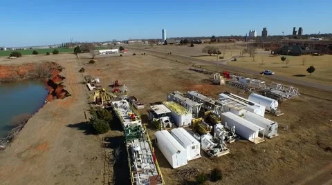 Drilling Rig grave yard Aerial 2 Video stock 46909855