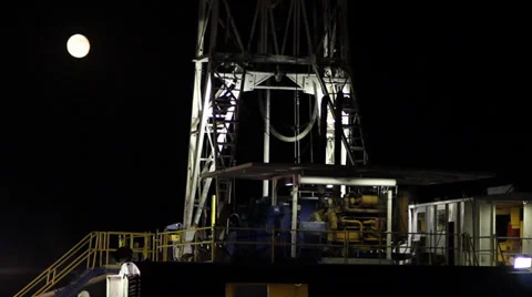 Drilling Rig Night W Moon Video stock 38603831