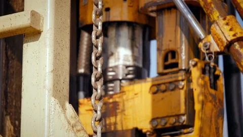 Drilling rig in operation, drilling a well, close-up, slow motion Stock Footage 142494422