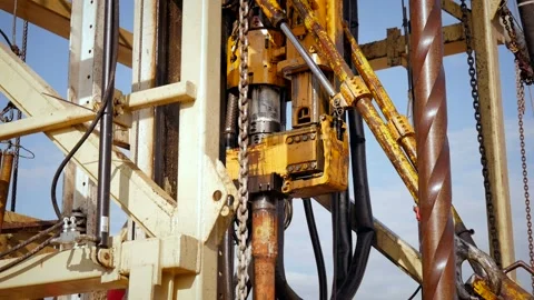 Drilling rig in operation, drilling a well, close-up Stock Footage 142494444