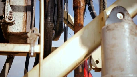 Drilling rig in operation, drilling a well, close-up Stock Footage 142494497