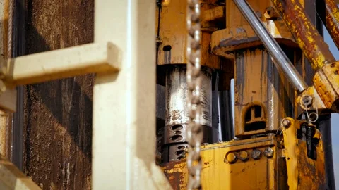 Drilling rig in operation, drilling a well, close-up, slow motion Stock Footage 142494515
