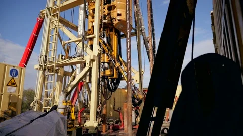 Drilling rig in operation, drilling a well, close-up Stock Footage 142494522