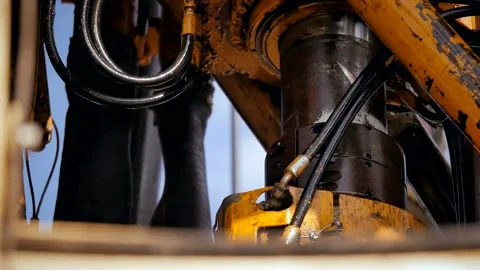 Drilling rig in operation, drilling a well, close-up, slow motion Stock Footage 142494532