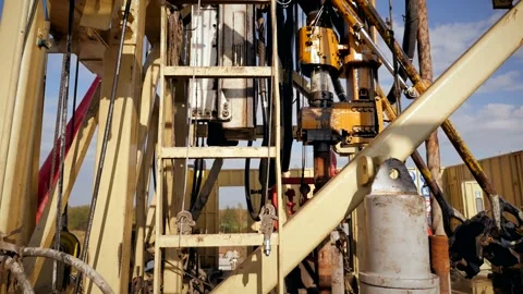 Drilling rig in operation, drilling a well, close-up Stock Footage 142494559