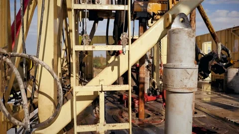 Drilling rig in operation, drilling a well, close-up, slow motion Stock Footage 142494668
