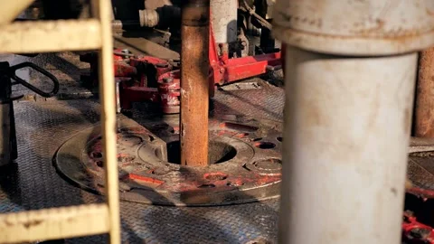 Drilling rig in operation, drilling a well, close-up, slow motion Stock Footage 142494754