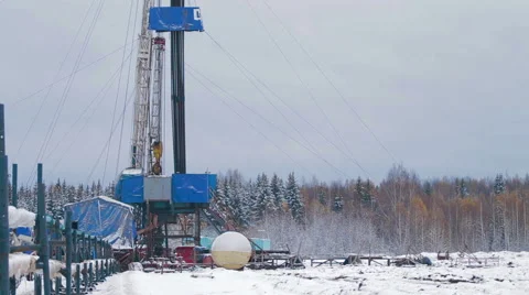 Drilling rig Winter Stock Footage 58104626