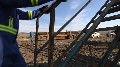 Drilling Rig Workers Going up Stairs Stock-Footage 40703029