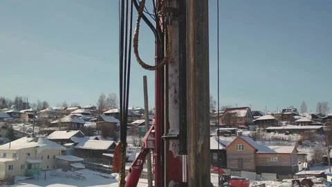A drilling rig working on winter background Stock Footage 169323844