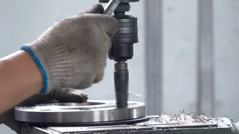 Drilling steel, slowmotion. Drilling Machine processes the metal, Stock-Footage 75845904