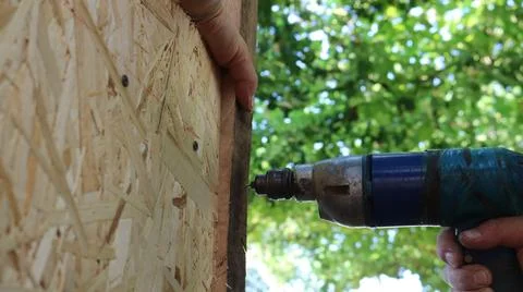 Drilling surface of osb material close-up Stock Photos