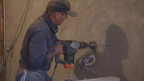 Drilling thick concrete wall special drill Stock Footage 87680900
