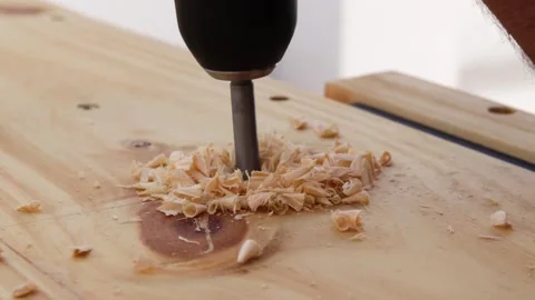 Drilling Wooden Workbench Forstner Drill Bit Stock Footage 136381122