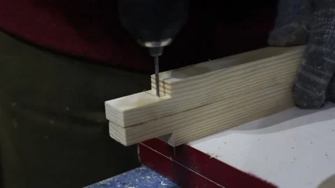 Drills a tree. Work in the workshop. Stock Footage 132108582