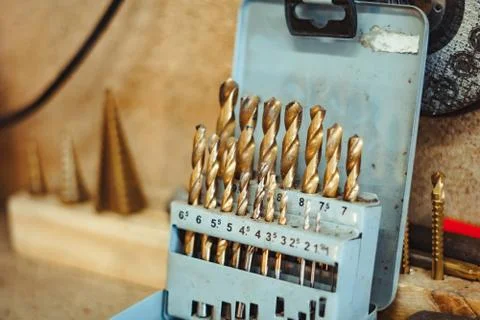 Drills in the workshop Stock Photos