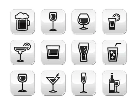 Drink alcohol beverage buttons set Stock Illustration