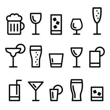 Drink alcohol beverage vector line icons set Stock Illustration