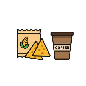 Drink and corn chips set food icon vector basic design Stock Illustration
