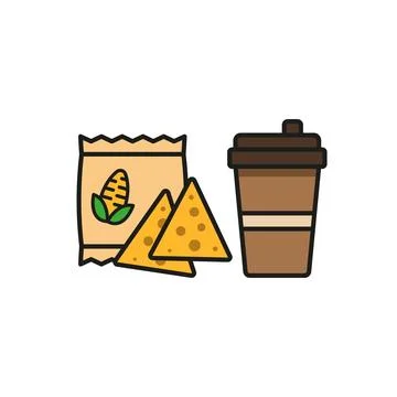 Drink and corn chips set food icon vector basic design Stock Illustration