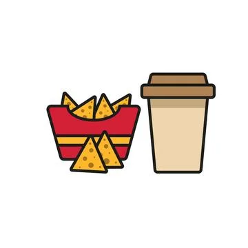 Drink and corn chips set food icon vector basic design Stock Illustration