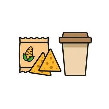 Drink and corn chips set food icon vector basic design Stock Illustration