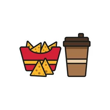 Drink and corn chips set food icon vector basic design Stock Illustration