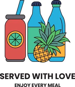 A drink and a pineapple are served with love Stockillustratie