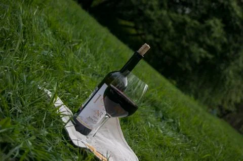 Drink and sprawl on the grass 스톡 사진